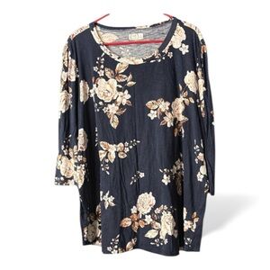 24/7 MAUNCES Floral Navy Top